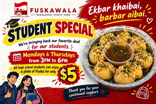 Plate of fuska with tamarind water, FuskaWala student special